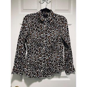 J Crew Perfect Shirt Women's Size 0 Leopard Print Long Sleeve Button Up Cotton